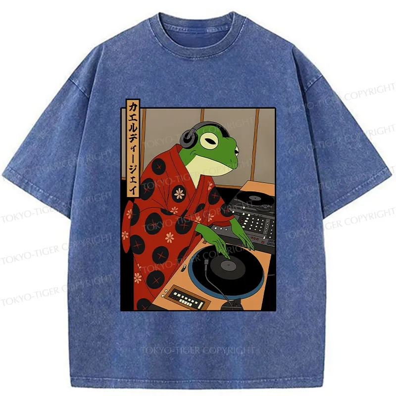 Tokyo-Tiger Funny Frog DJ Washed T-Shirt