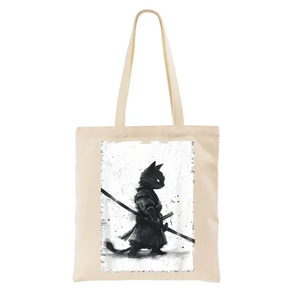 Tokyo-Tiger Retro Cat Samurai Japanese Tote Bag