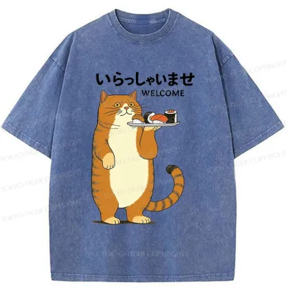 Tokyo-Tiger Cat Waiter Washed T-Shirt