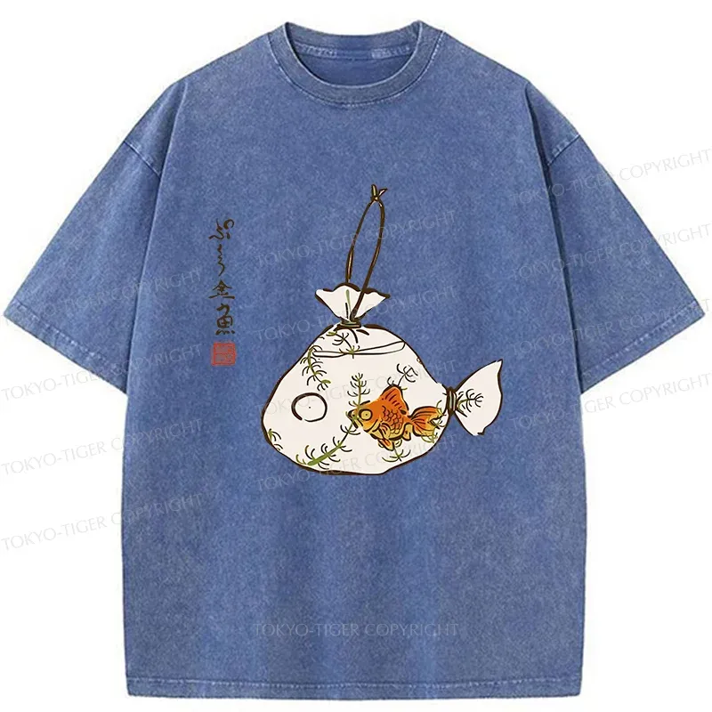 Tokyo-Tiger Vintage Carp Painting Washed T-Shirt