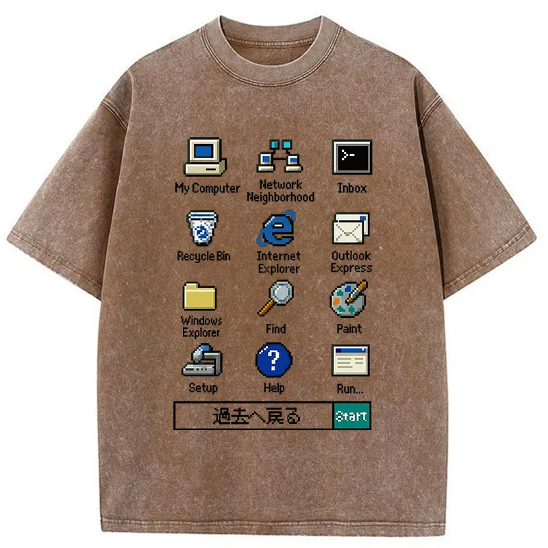 Tokyo-Tiger Retro Computer Washed T-Shirt