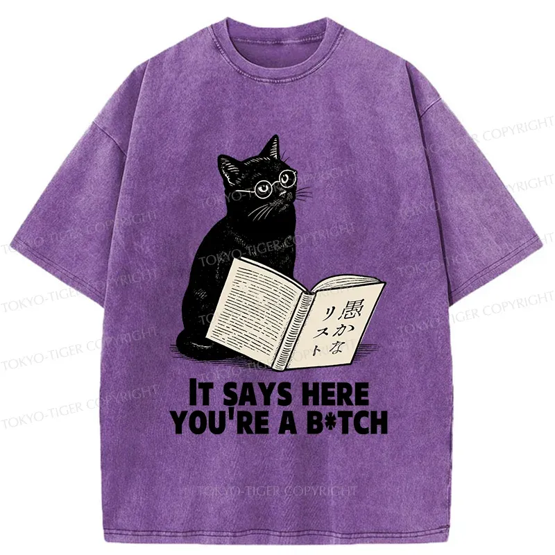 Tokyo-Tiger Black Cat With Glasses Washed T-Shirt