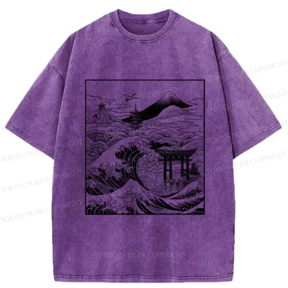 Tokyo-Tiger Retro Japanese landscape Washed T-Shirt