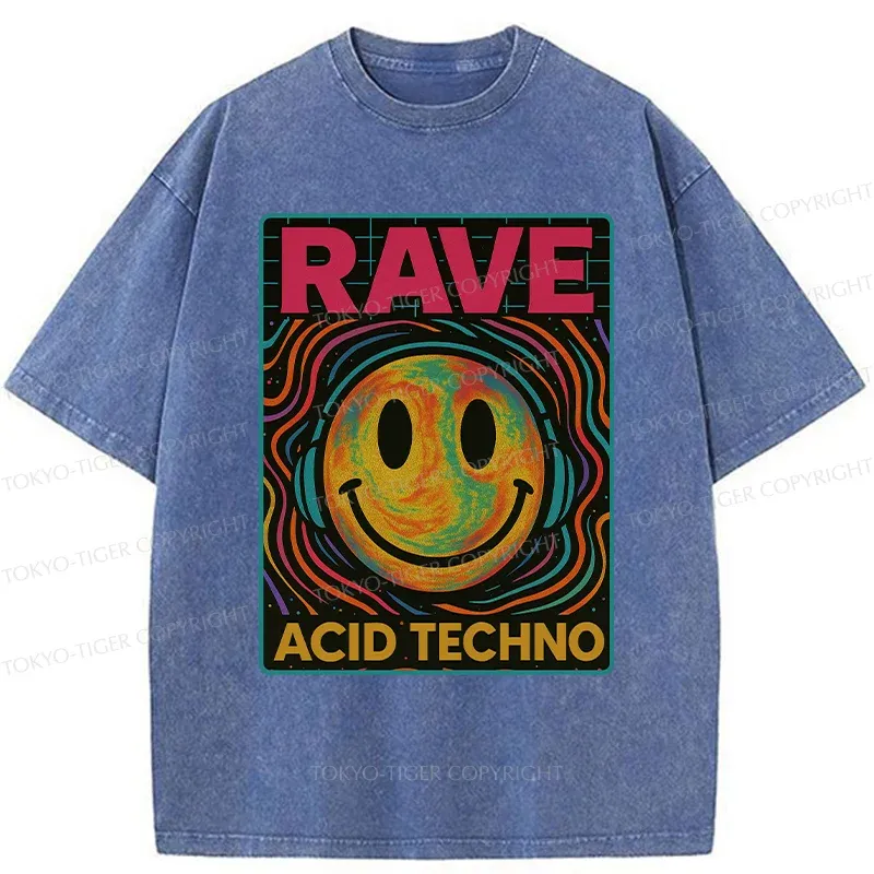 Tokyo-Tiger Rave Music Washed T-Shirt
