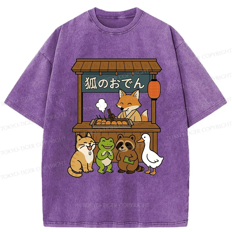 Tokyo-Tiger Fox Oden Shop Washed T-Shirt