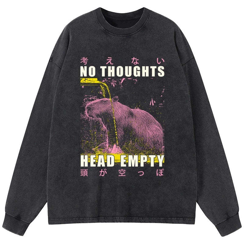 Tokyo-Tiger No Thoughts Head Empty Washed Long Sleeve T-Shirt
