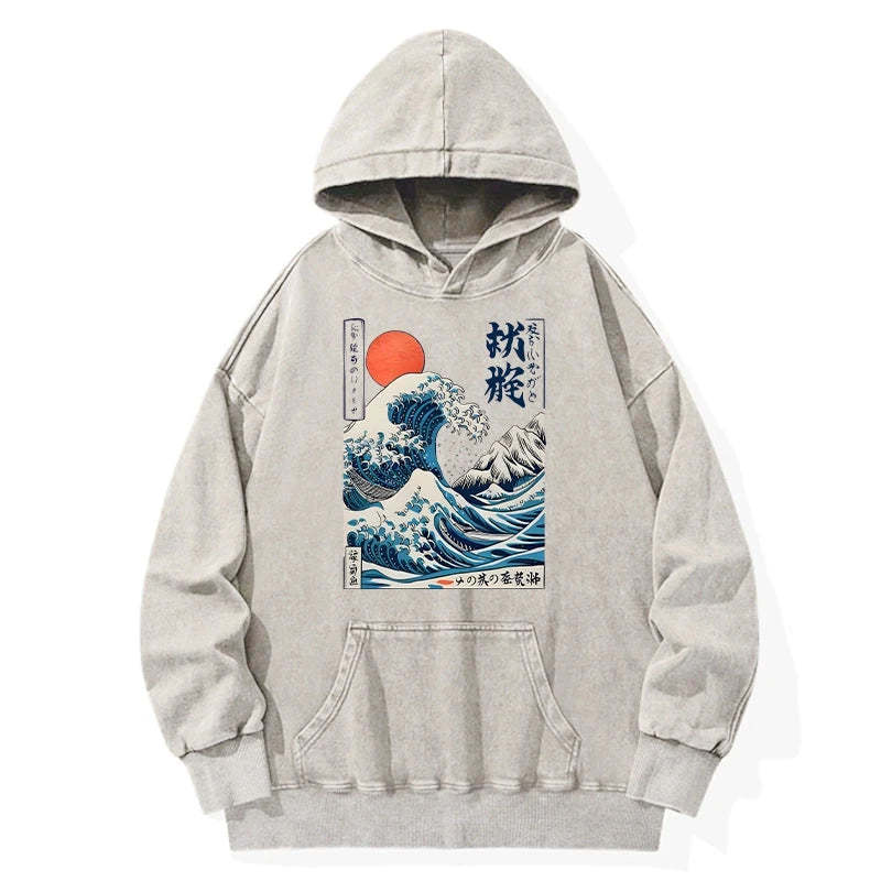 Tokyo-Tiger Ukiyo-e Ocean Waves Japan Washed Hoodie