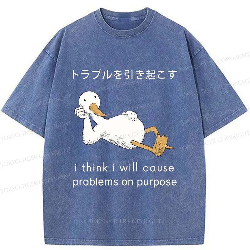 Tokyo-Tiger Goose Causing Trouble Washed T-Shirt