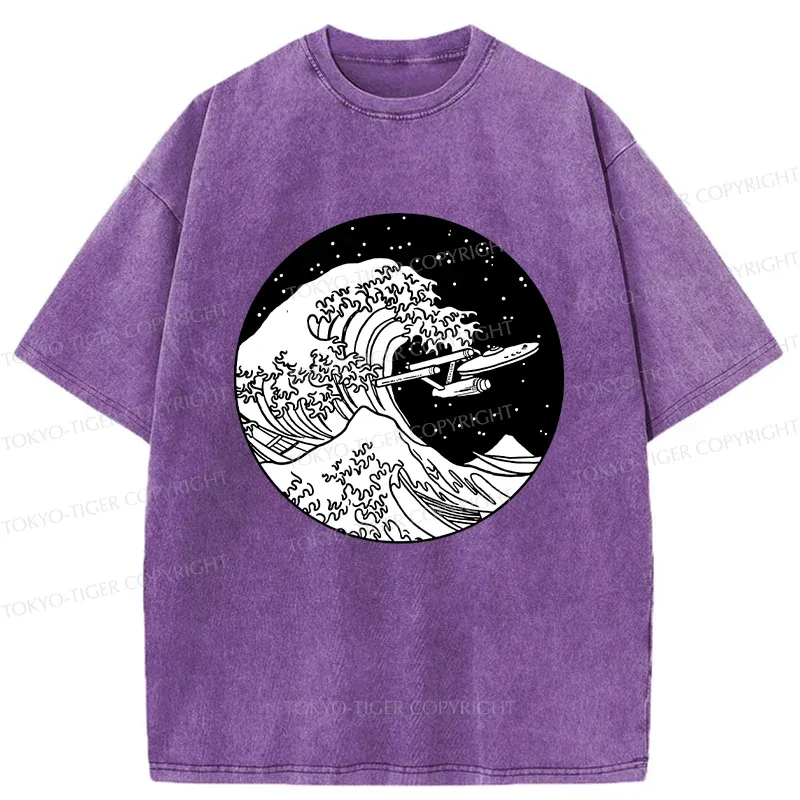 Tokyo-Tiger Waves and Spaceship Washed T-Shirt