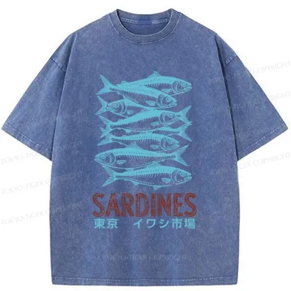 Tokyo-Tiger Vintage Sardines Market Washed T-Shirt