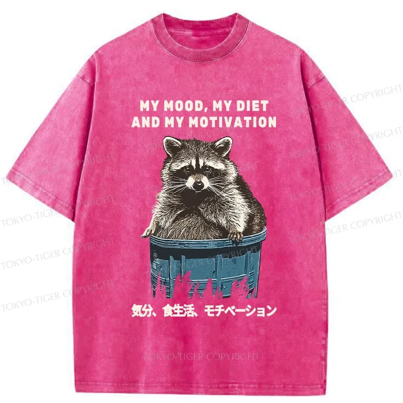 Tokyo-Tiger My Mood My Diet And My Motivation Washed T-Shirt