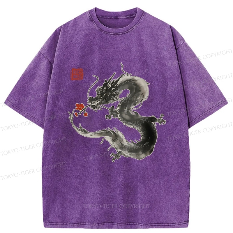 Tokyo-Tiger Dragon Holding A Flower Washed T-Shirt