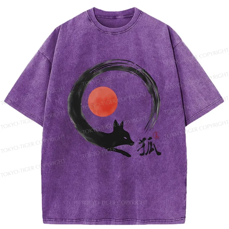 Tokyo-Tiger Retro Fox Enso Washed T-Shirt