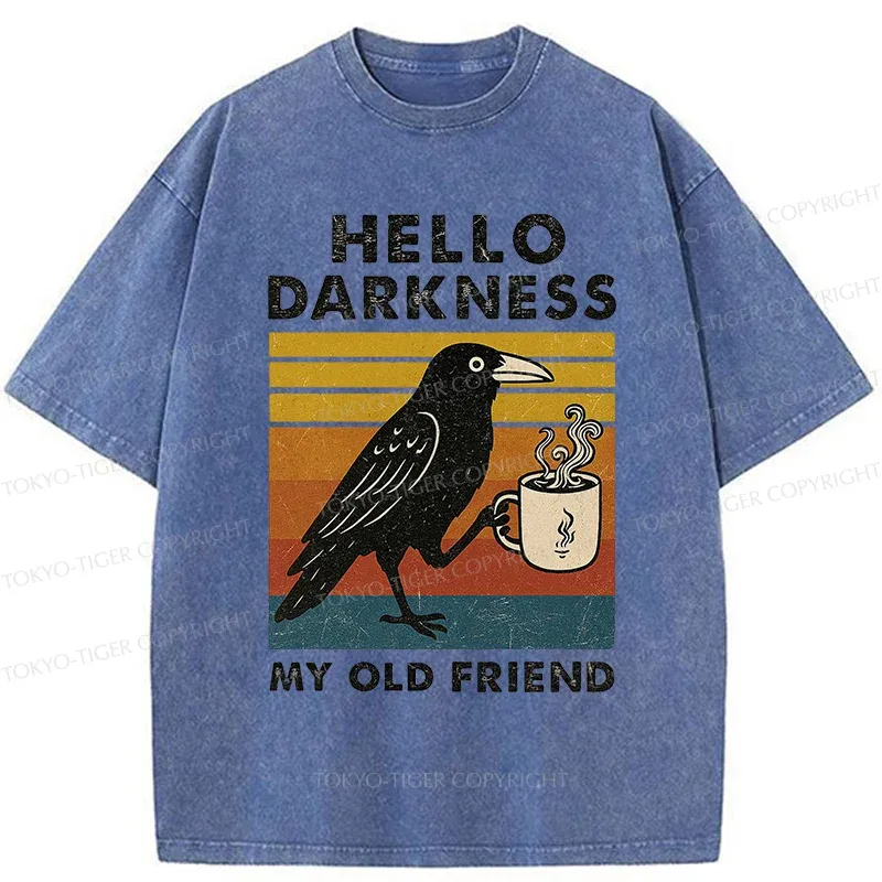 Tokyo-Tiger Crow Drinking Coffee Washed T-Shirt