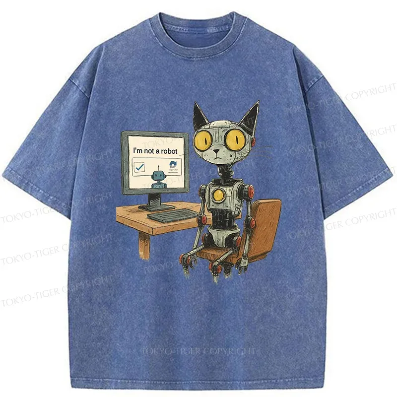 Tokyo-Tiger Robot Cat In Question Washed T-Shirt