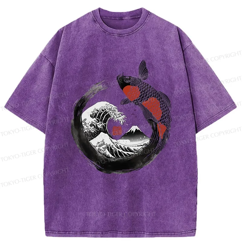 Tokyo-Tiger Retro Koi Enso Washed T-Shirt