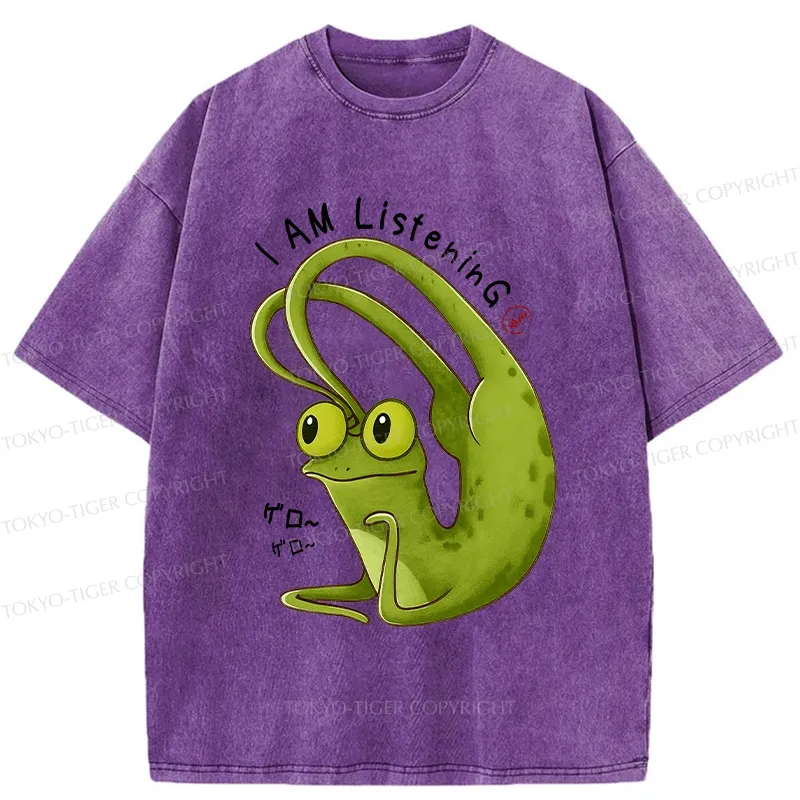 Tokyo-Tiger Funny I Am Listening Washed T-Shirt