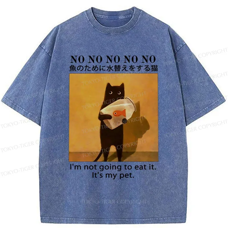Tokyo-Tiger Cat Raising Fish Washed T-Shirt