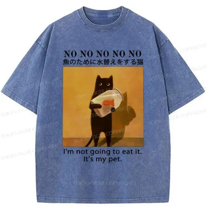 Tokyo-Tiger Cat Raising Fish Washed T-Shirt