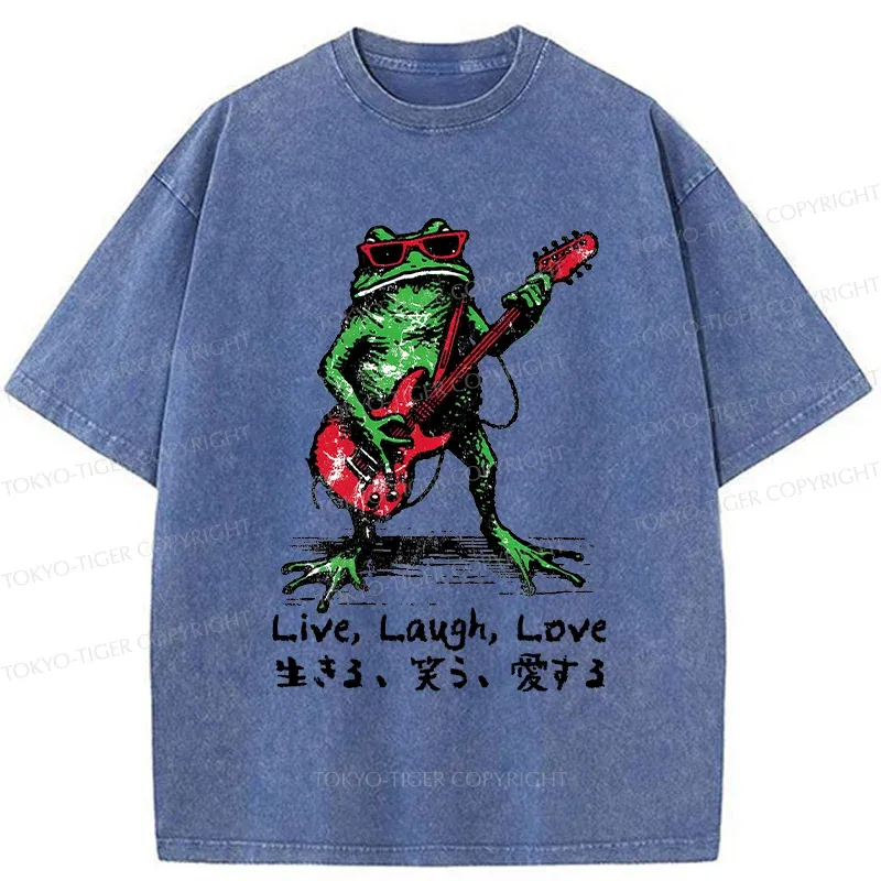 Tokyo-Tiger Frog Playing Guitar Washed T-Shirt