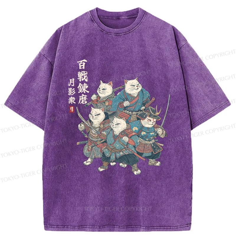 Tokyo-Tiger Five Cat Samurai Washed T-Shirt