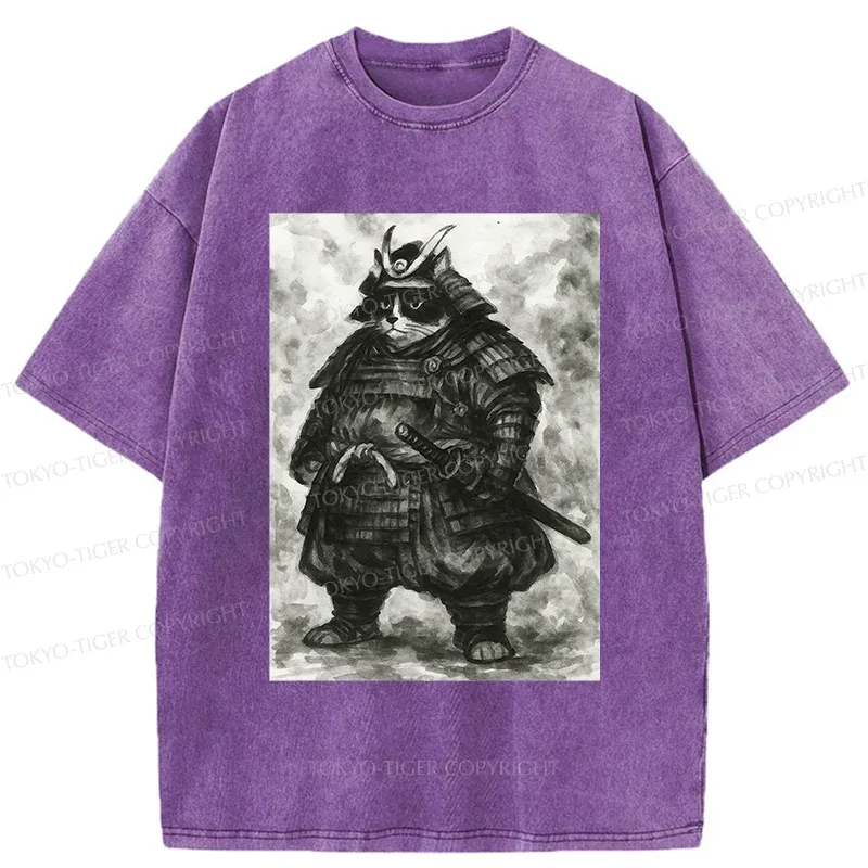 Tokyo-Tiger Strong Cat Samurai Washed T-Shirt
