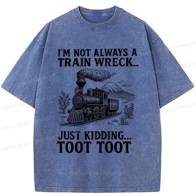 Tokyo-Tiger Funny Train Jokes Washed T-Shirt