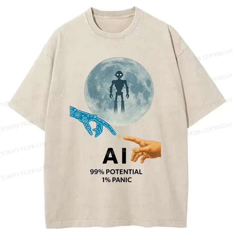 Tokyo-Tiger Future Of Humans And AI Washed T-Shirt