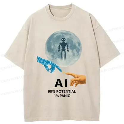 Tokyo-Tiger Future Of Humans And AI Washed T-Shirt