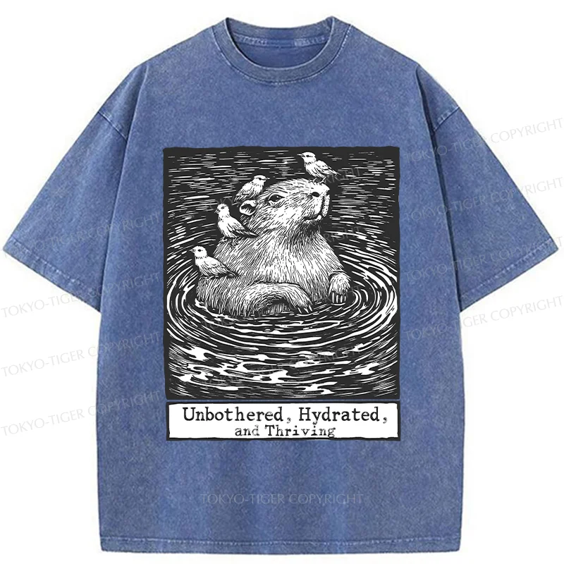 Tokyo-Tiger Capybara Taking A Bath Washed T-Shirt