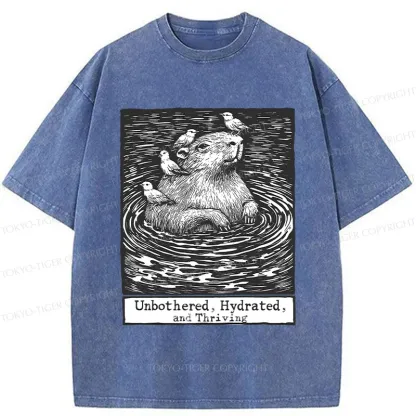 Tokyo-Tiger Capybara Taking A Bath Washed T-Shirt