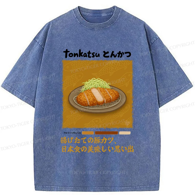 Tokyo-Tiger Delicious Fried Pork Cutlet Washed T-Shirt
