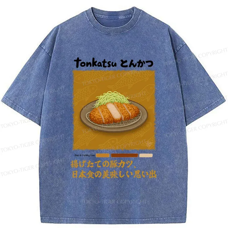 Tokyo-Tiger Delicious Fried Pork Cutlet Washed T-Shirt