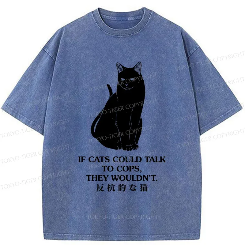 Tokyo-Tiger Rebellious Black Cat Washed T-Shirt