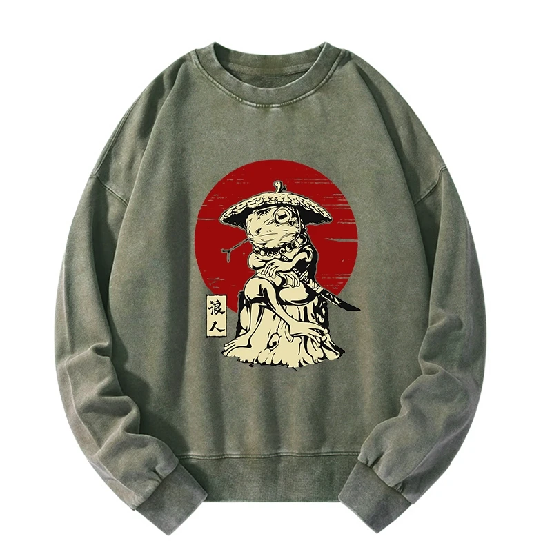 Tokyo-Tiger Rounin Japanese Frog Samurai Washed Sweatshirt