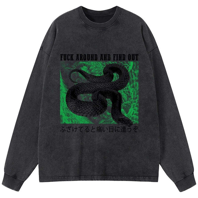 Tokyo-Tiger Cold And Heartless Snake Washed Long Sleeve T-Shirt