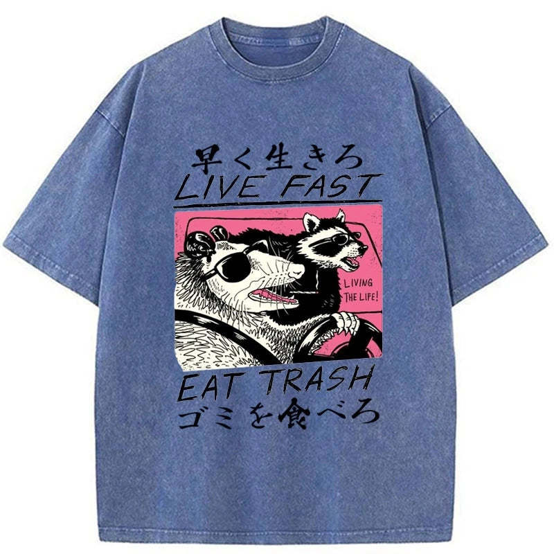 Tokyo-Tiger Live Fast  Eat Trash Washed T-Shirt
