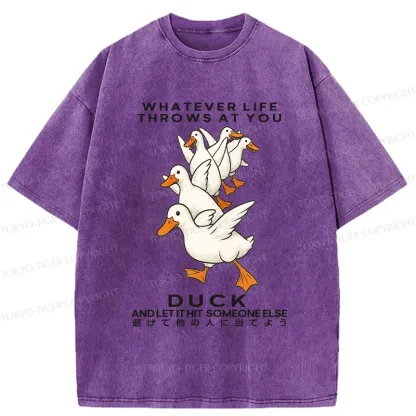 Tokyo-Tiger Funny Whatever Life Throws At You Washed T-Shirt
