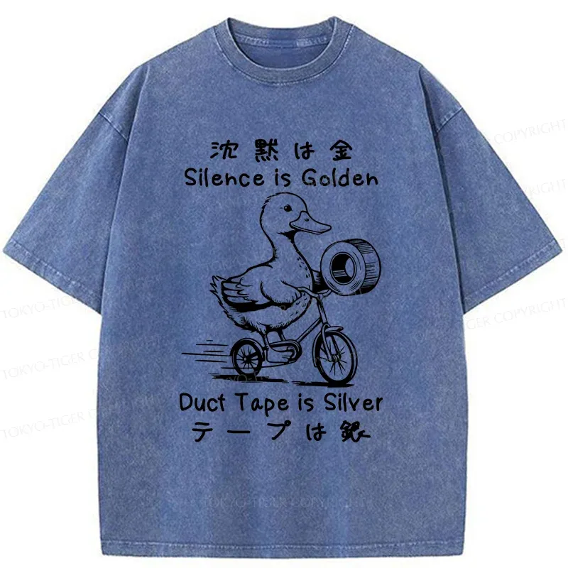 Tokyo-Tiger Duck Holding Duct Tape Washed T-Shirt