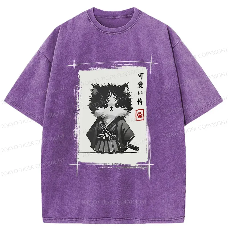Tokyo-Tiger Kitten Samurai Washed T-Shirt