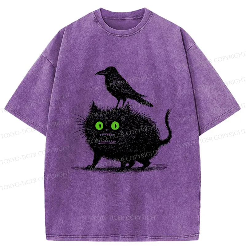 Tokyo-Tiger Crow And Black Cat Washed T-Shirt