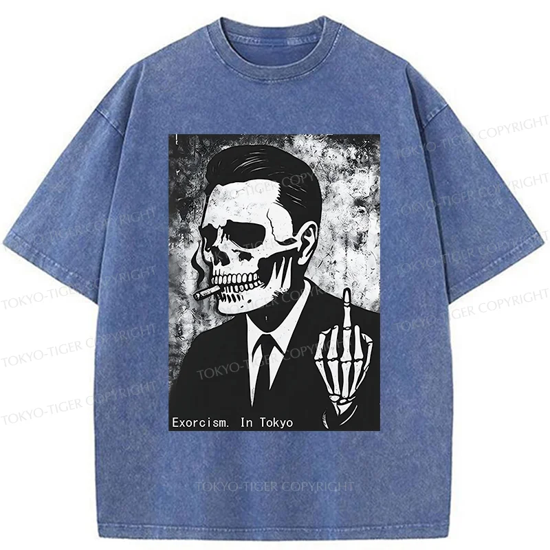Tokyo-Tiger Taunting Skeleton Washed T-Shirt
