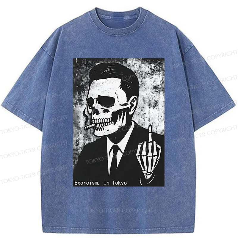 Tokyo-Tiger Taunting Skeleton Washed T-Shirt
