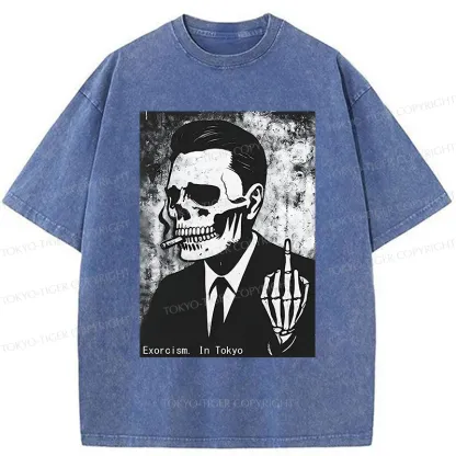 Tokyo-Tiger Taunting Skeleton Washed T-Shirt