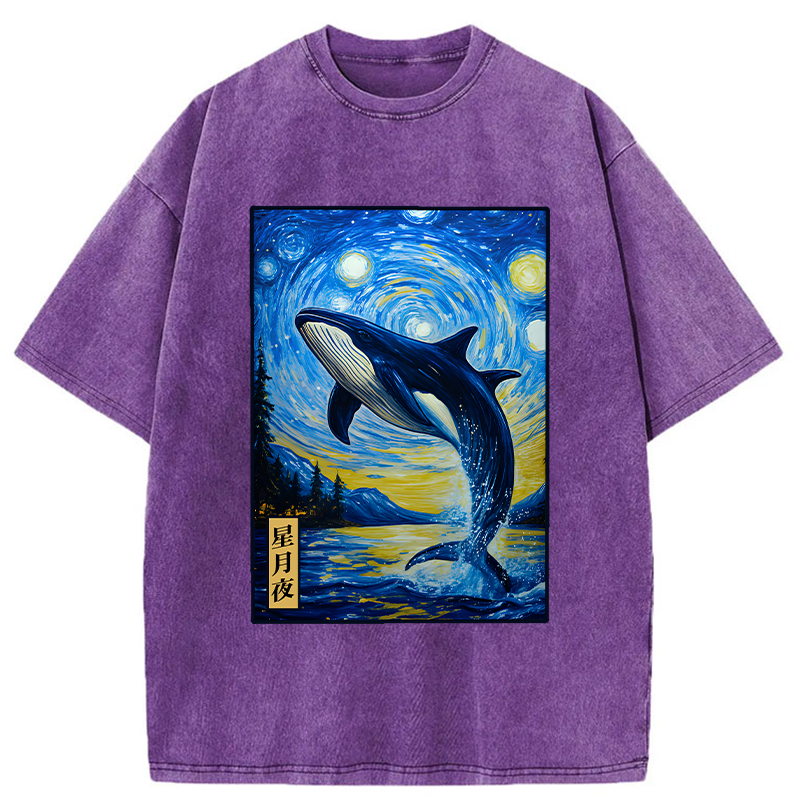 Tokyo-Tiger Whale Under The Starry Night Washed T-Shirt