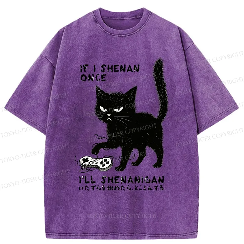 Tokyo-Tiger If I Shenan Once I'll Shenanigan Funny Washed T-Shirt
