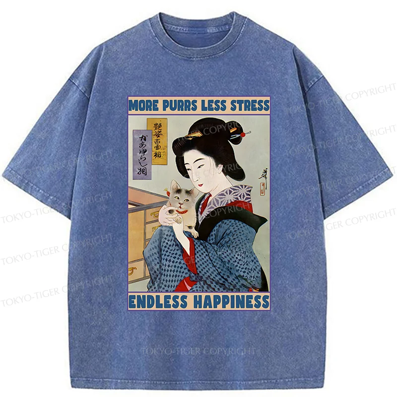 Tokyo-Tiger Geisha Teasing Cat Washed T-Shirt