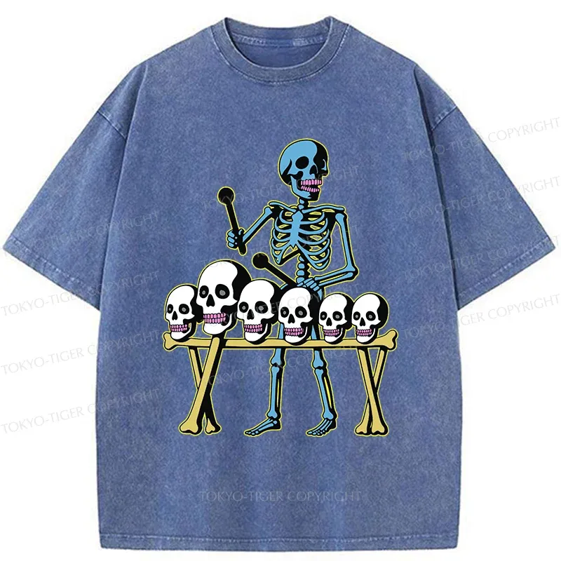 Tokyo-Tiger Skeleton Playing Bone Piano Washed T-Shirt