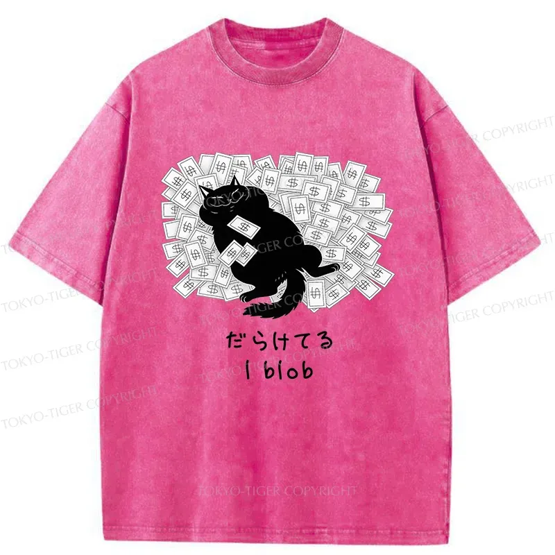 Tokyo-Tiger Cat Lying On Money Washed T-Shirt