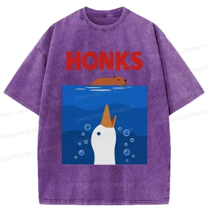 Tokyo-Tiger Funny Honks Goose Washed T-Shirt